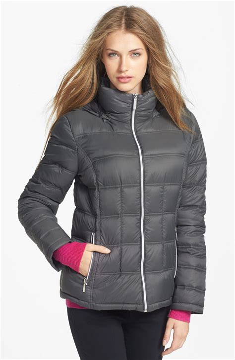 michael kors womens jackets grey-black down size large|Michael Kors black winter coat.